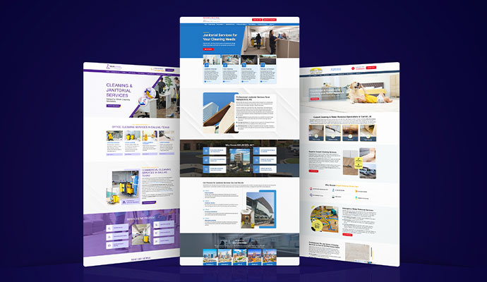 Collage of custom designed websites for janitorial and commercial cleaning service