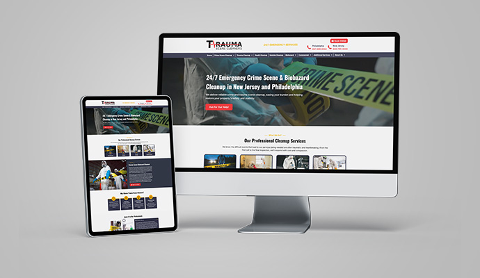 Desktop and mobile view of newly developed website Trauma Scene Cleaners